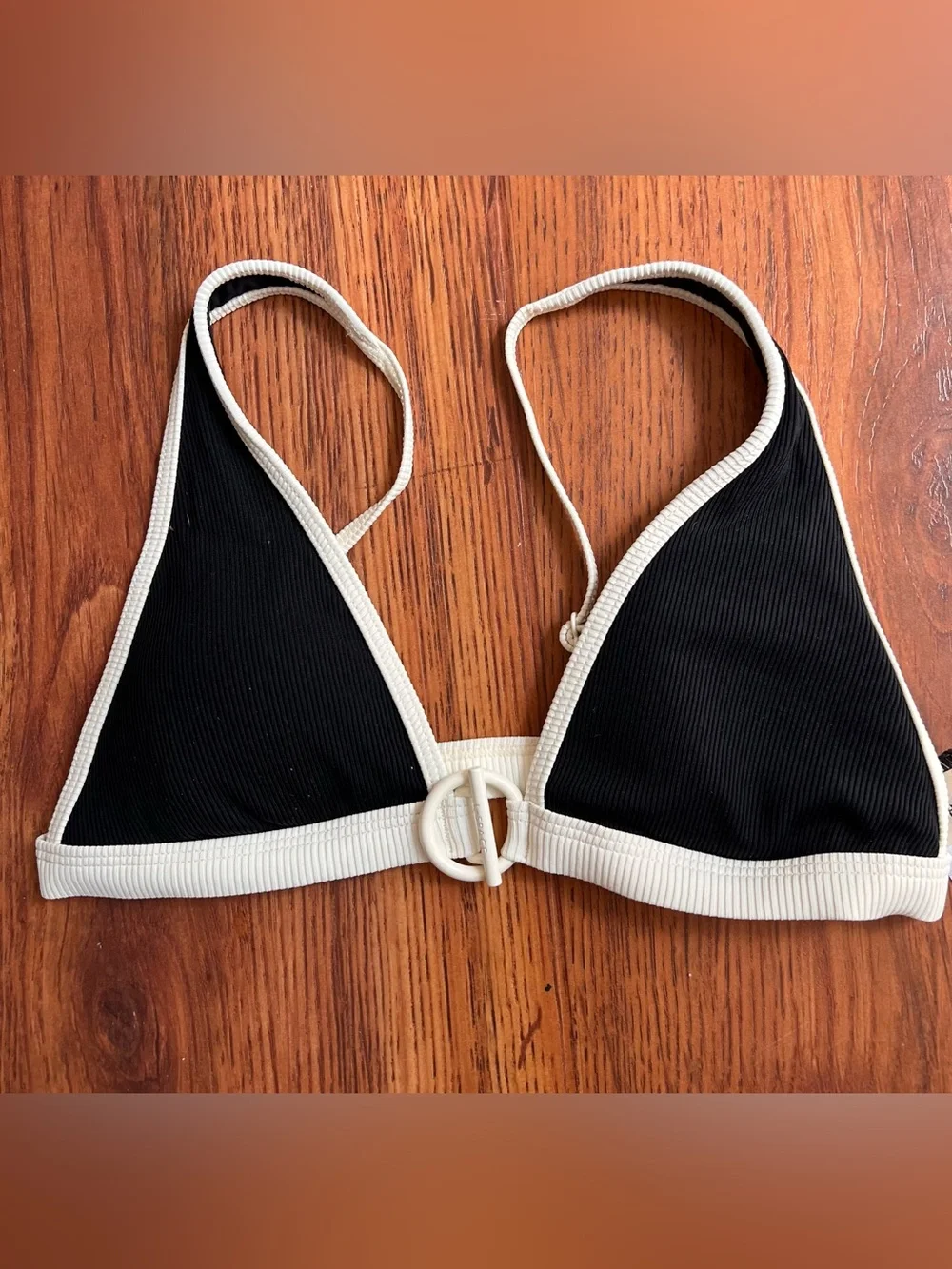 L*SPACE Ribbed Black Cream Bikini Set Ring Detail High Cut Bottom NWT
